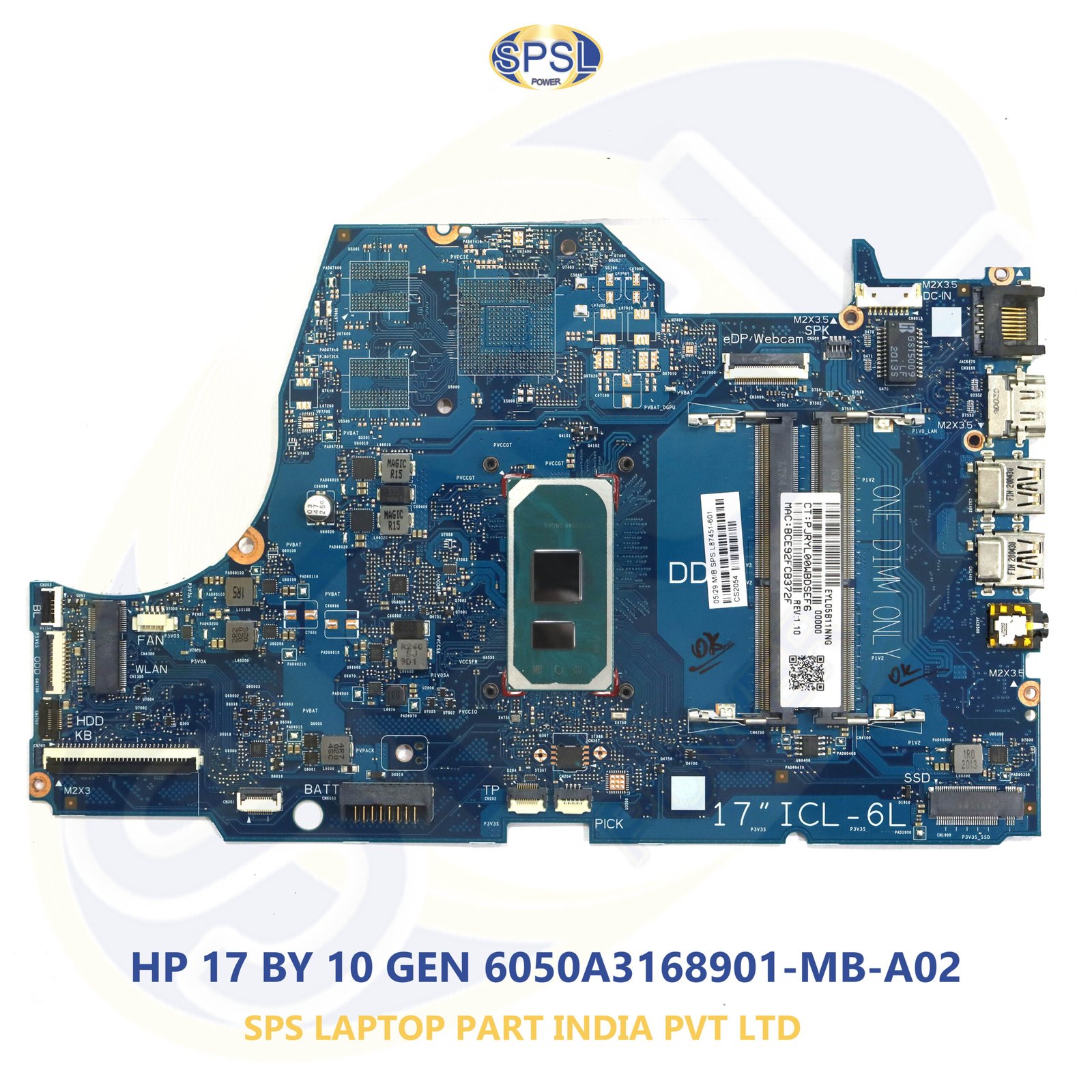 HP 17 BY 10 GEN 6050A3168901-MB-A02 LAPTOP MOTHERBOARD